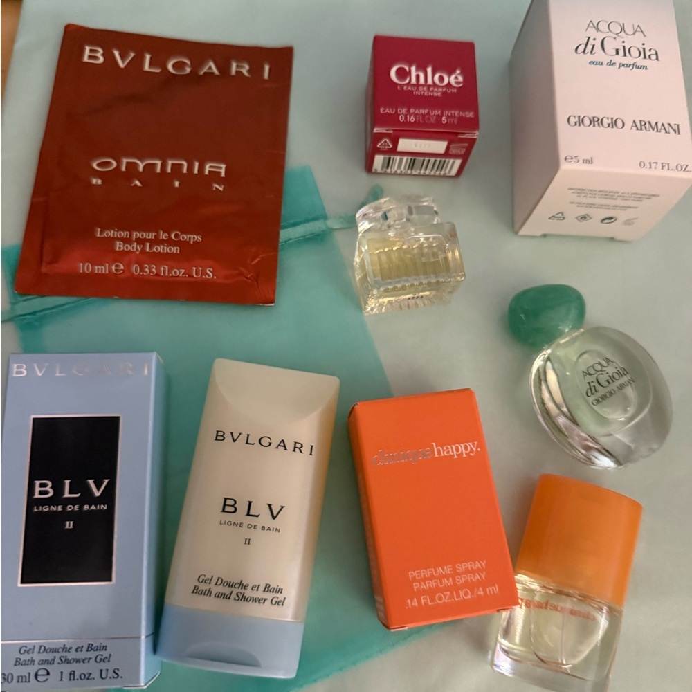 🌸 Designer Fragrance Sampler Set – Bvlgari, Chloe, Armani, Clinique Happy Lot 🌸